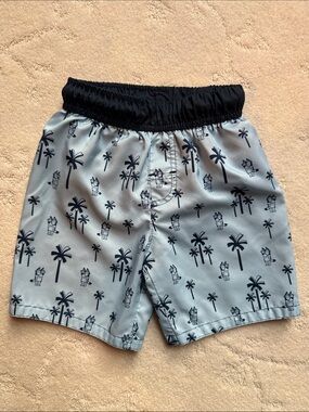 5T Light Blue Palm-Print Swim Shorts with No String Waistband, Gently Used